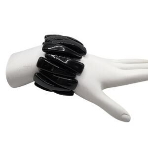 Vintage Black Lucite Stretch Bracelet Chunky Statement 80s Bold